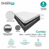 Combo Base Cama y Colchón DreamOn Volans Gris Semidoble 120 cm Rectangular con Una Almohada