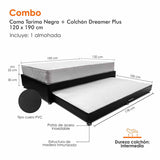 Combo Cama Tarima y Colchón Dreamer Negro Semidoble 120 cm Rectangular con Una Almohada