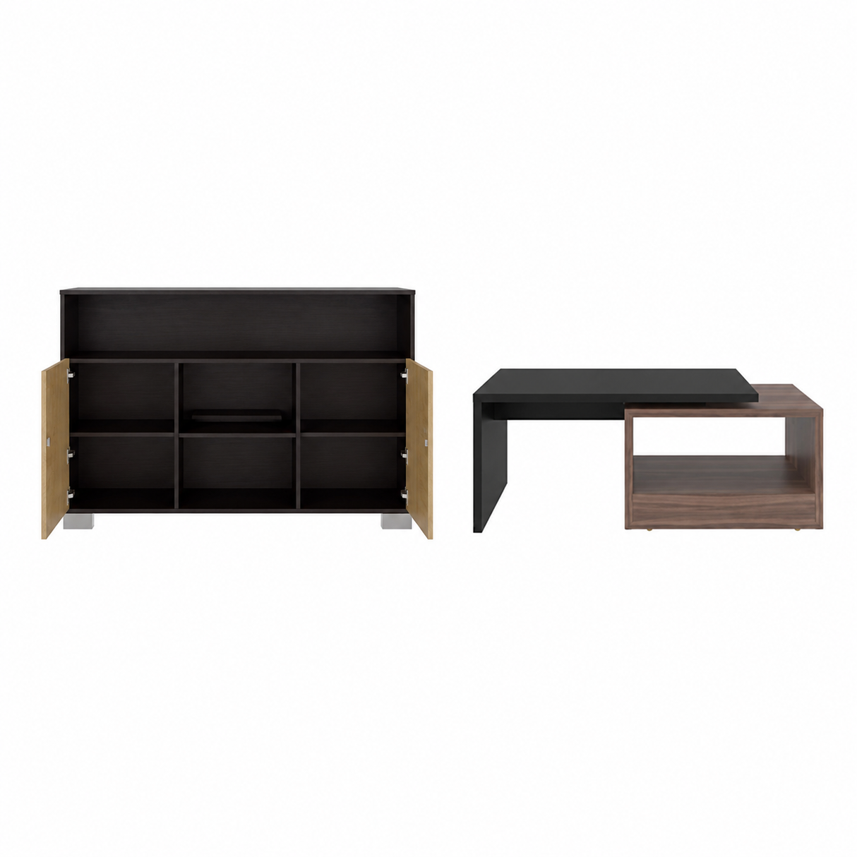 Combo Arrimo Fraktal Fresno y Mesa de Centro Kaia Wengue