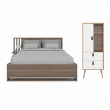 Combo Base Cama Vance Avellana y Cómoda Huna Fresno