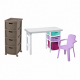 Combo Cajonera Rimax Rattan Moca y Escritorio Silla Infantil Rimax Lavanda