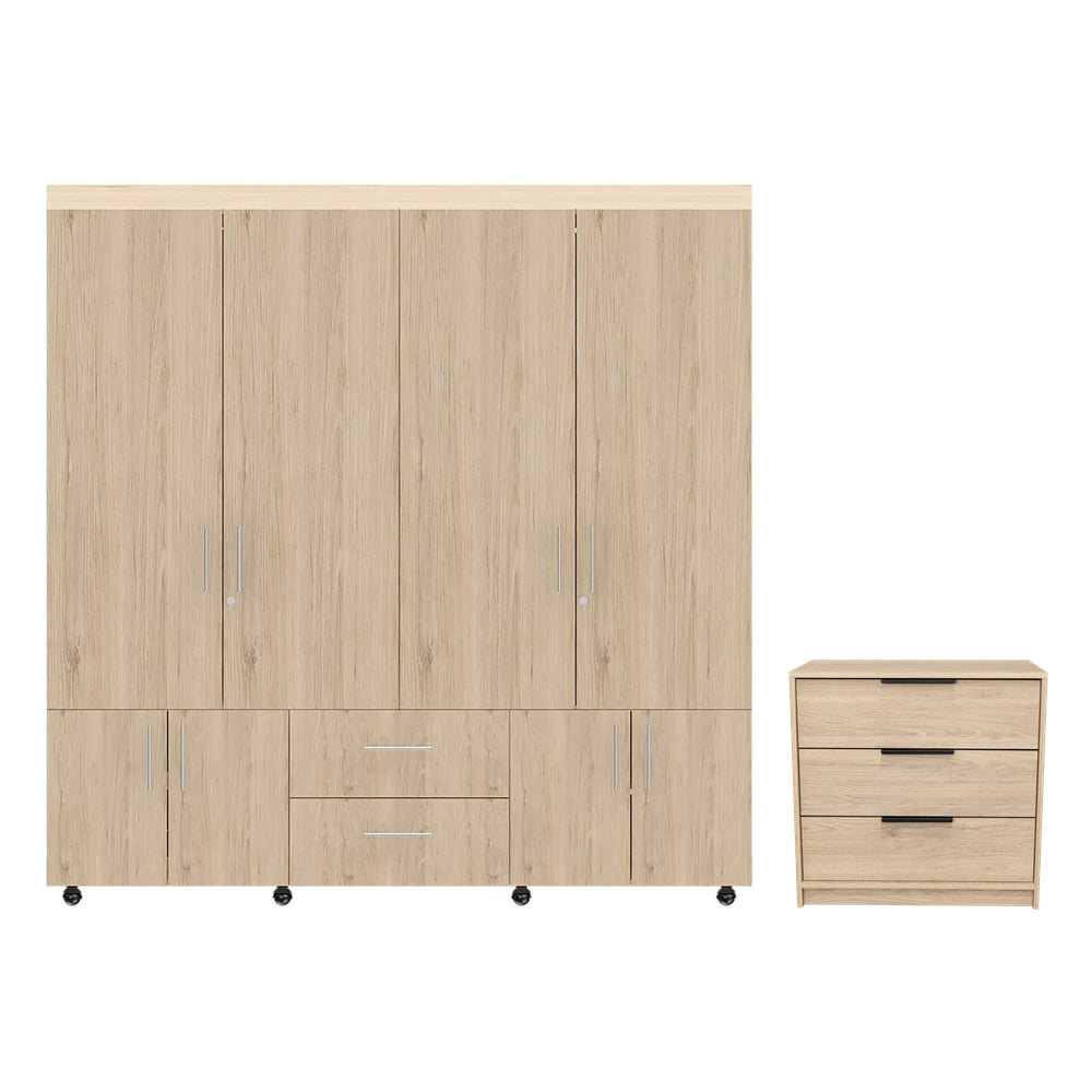 Combo Closet Cantelmo Rovere y Comoda Kaia Rovere y Blanco
