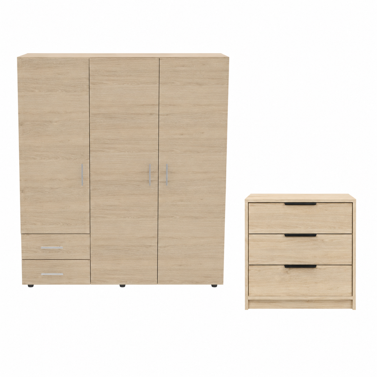 Combo Closet Dassel Rovere y Comoda Kaia Rovere y Blanco
