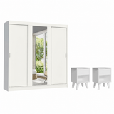 Combo Closet Reno Blanco con Espejo y Mesa de Noche x2 Blanco
