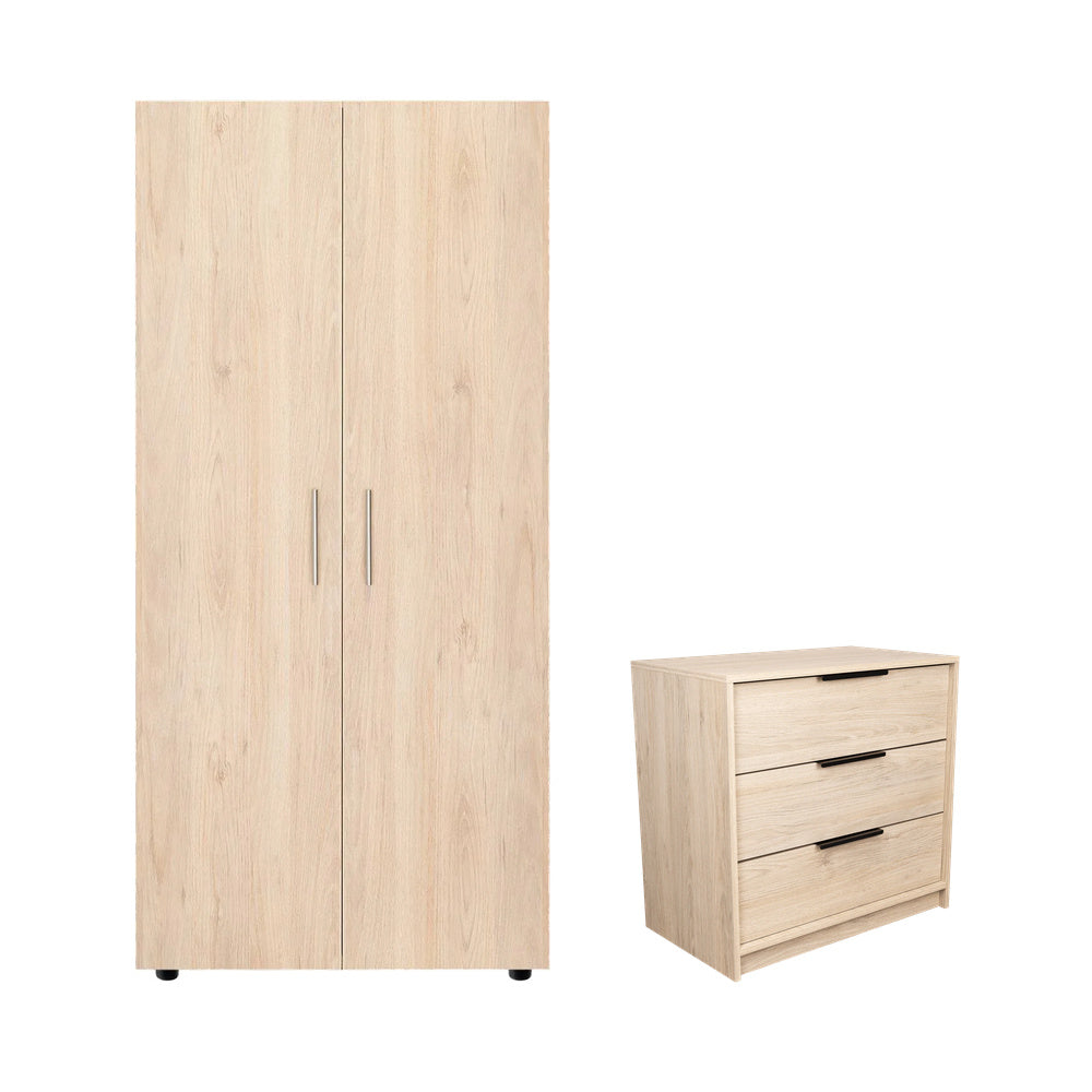 Combo Closet Tera Rovere y Comoda Kaia Rovere y Blanco