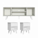 Combo Rack de TV Copenhague Blanco y Mesa de Noche x2 Blanco