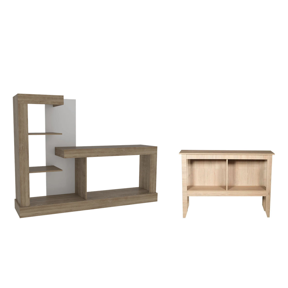 Combo Rack de TV Minotti Miel y Blanco y Arrimo Essential Rovere