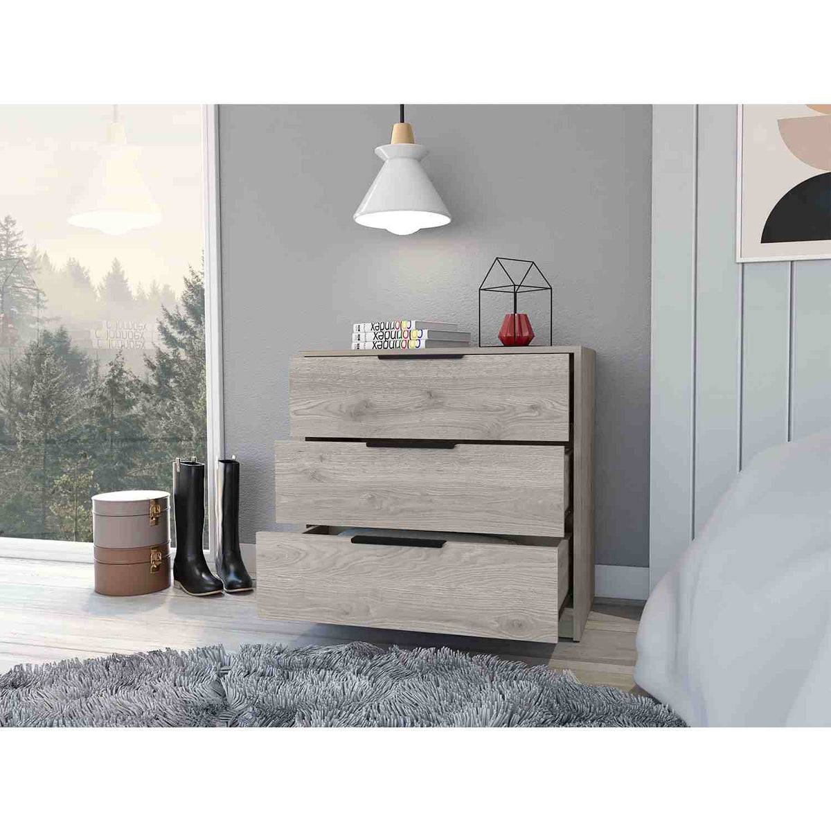Cómoda Kaia Ceniza 70x69cm De Tres Hileras con Tres Cajones