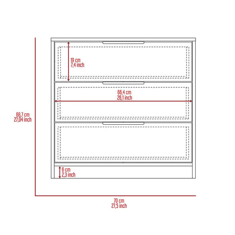 Cómoda Kaia Ceniza 70x69cm De Tres Hileras con Tres Cajones