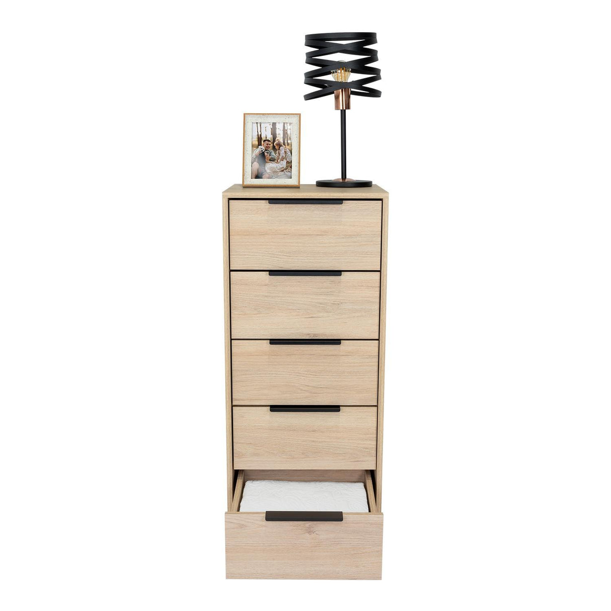 Cómoda Kaia Rovere y Blanco 45x107.8cm De Cinco Hileras con Cinco Cajones - Cajoneras | Bylmo