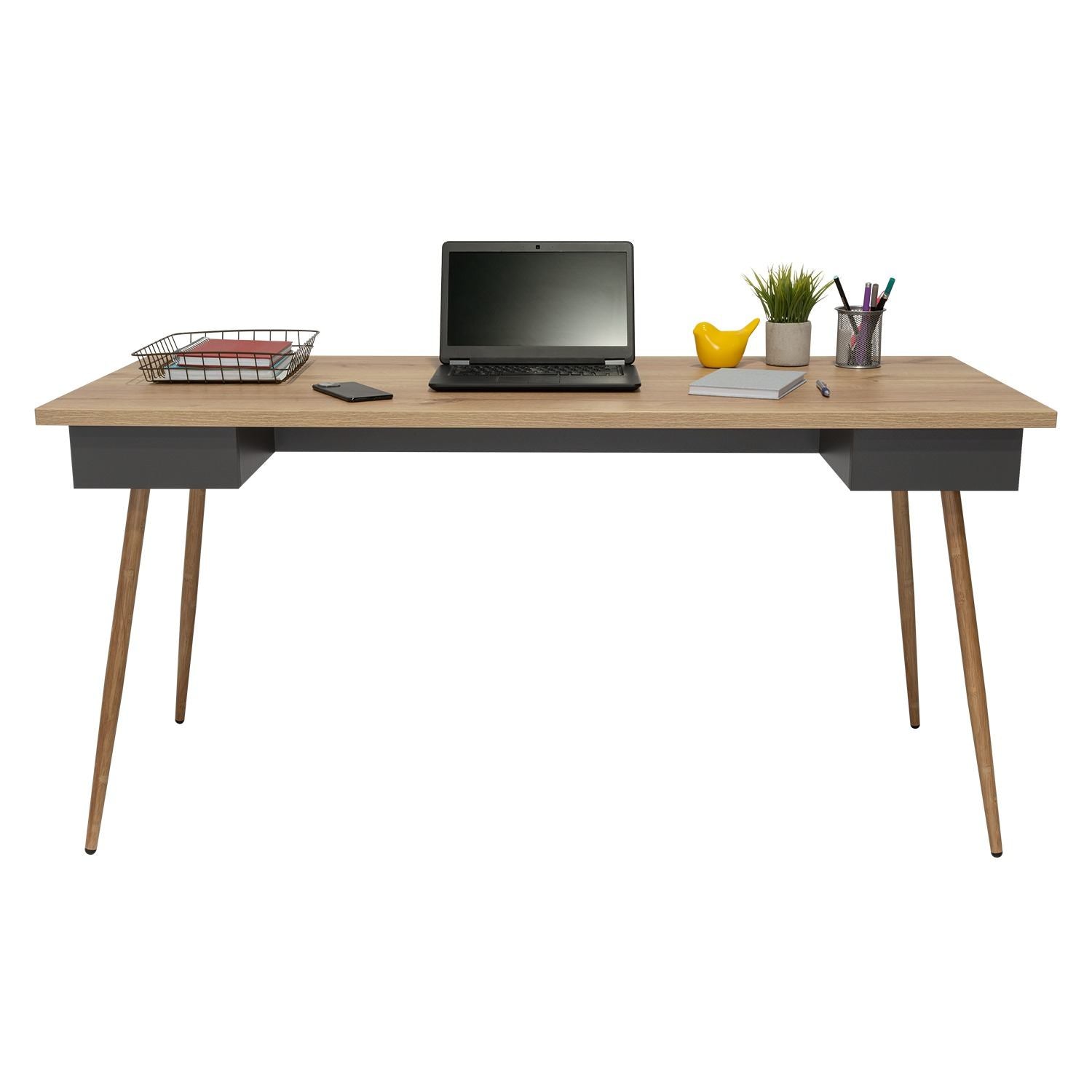 Escritorio Newport Duna y Plomo 150x73.5cm sin Cajones - Escritorios y Archivadores | Bylmo