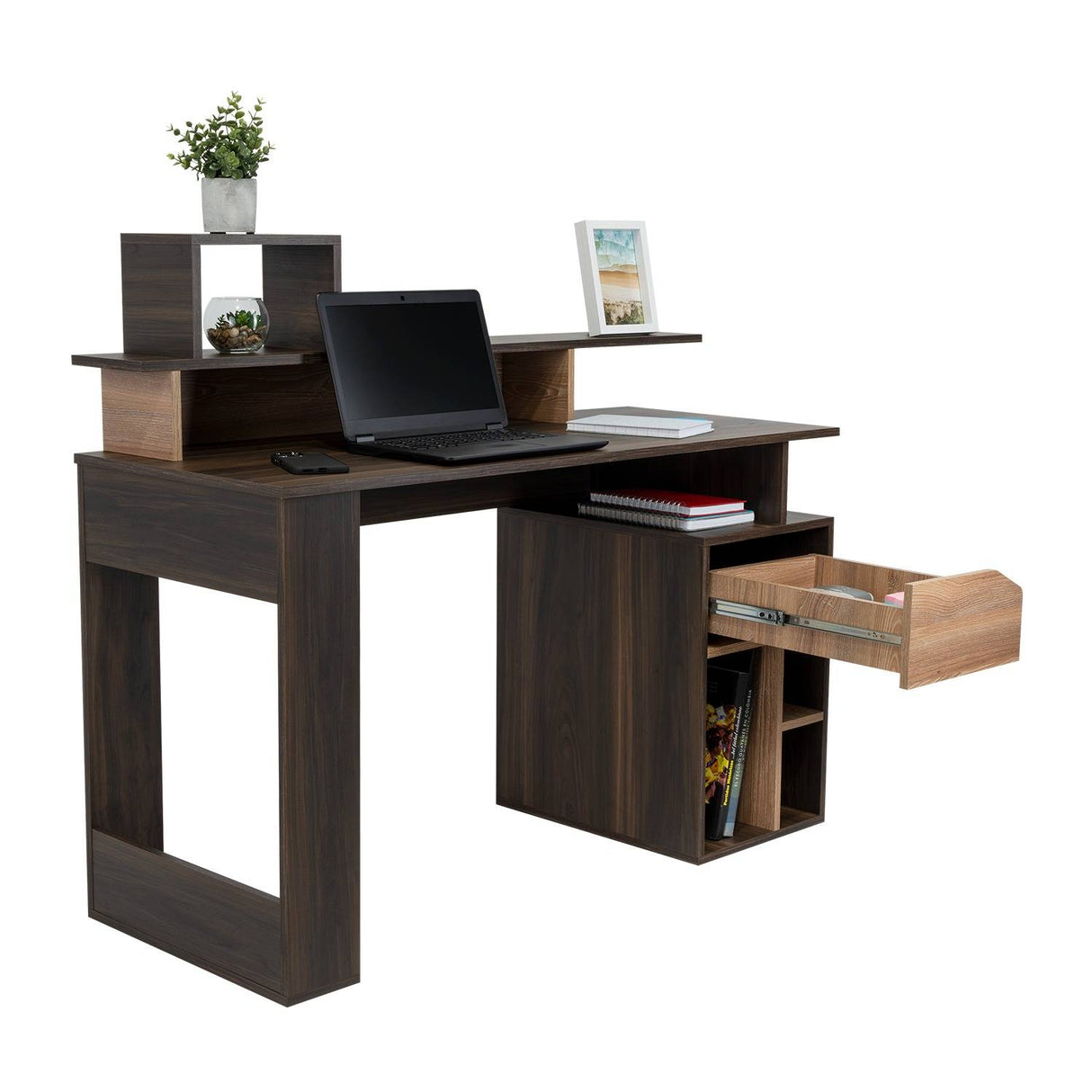 Escritorio Office Habano 120x103.5cm Con Un Cajón y con Organizador de Libros - Escritorios y Archivadores | Bylmo