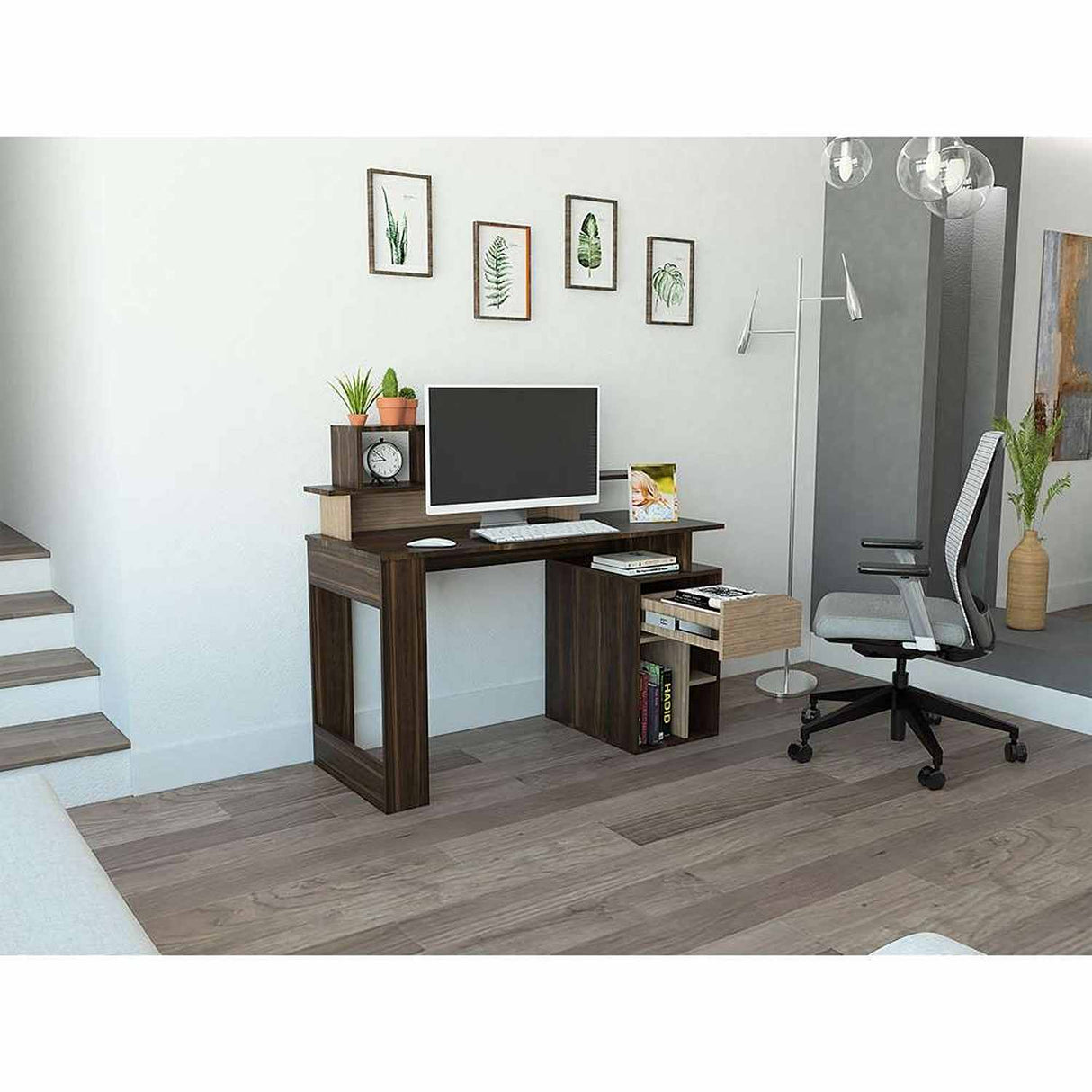 Escritorio Office Habano 120x103.5cm Con Un Cajón y con Organizador de Libros - Escritorios y Archivadores | Bylmo