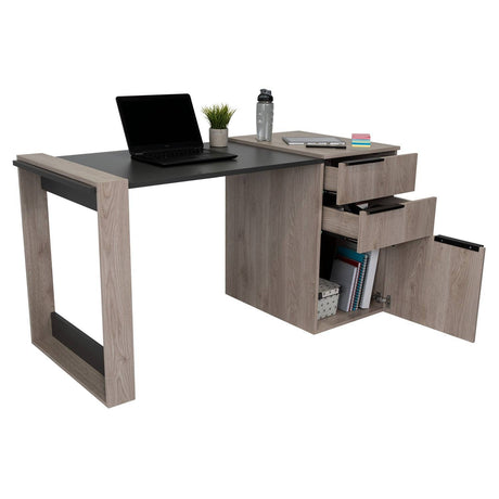 Escritorio Office Ceniza y Plomo 142x75.7cm Con Dos Cajones - Escritorios y Archivadores | Bylmo