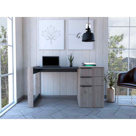 Escritorio Office Ceniza y Plomo 142x75.7cm Con Dos Cajones - Escritorios y Archivadores | Bylmo