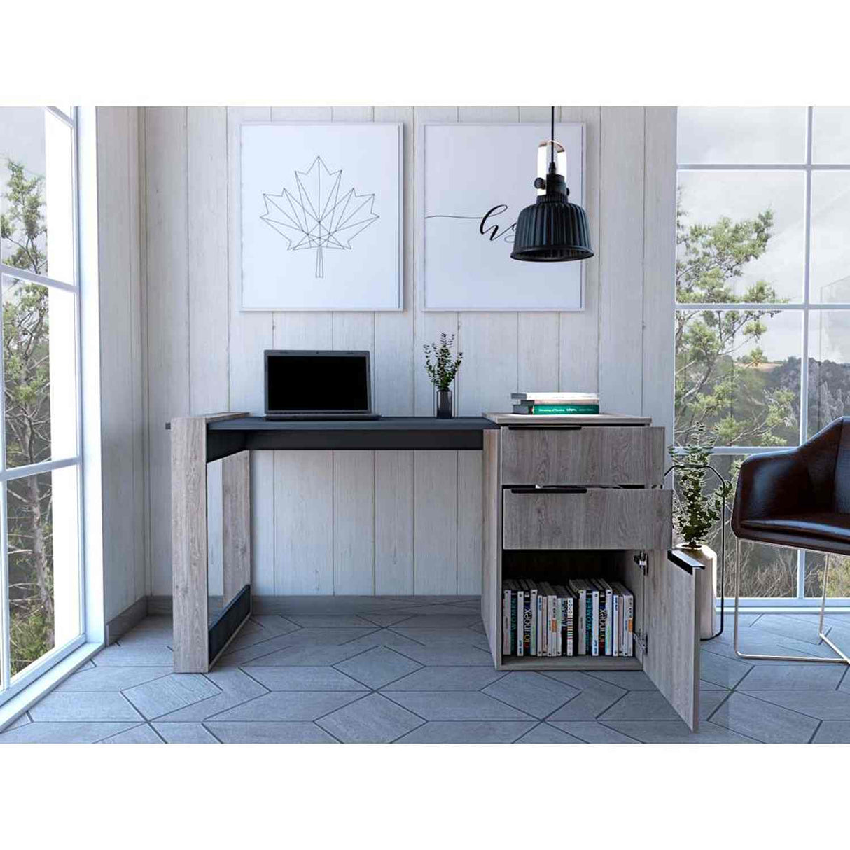 Escritorio Office Ceniza y Plomo 142x75.7cm Con Dos Cajones - Escritorios y Archivadores | Bylmo
