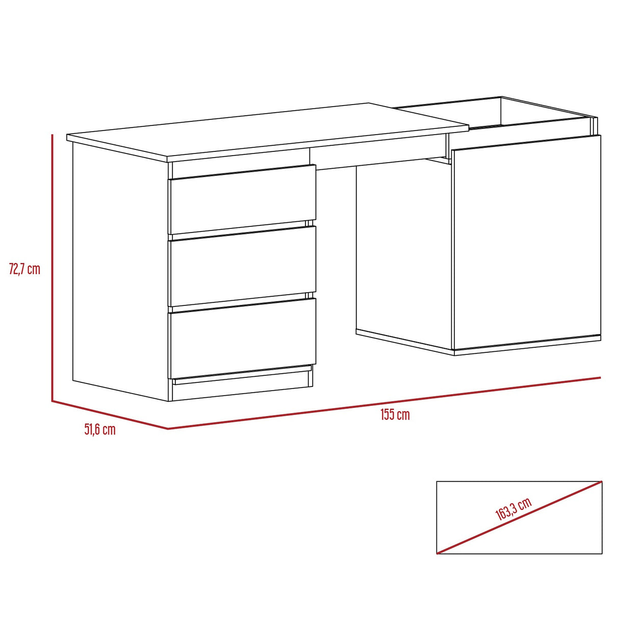 Escritorio Transformable Office Habano 107x73cm Con Tres Cajones - Escritorios | Bylmo