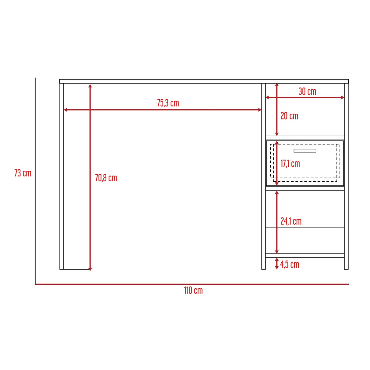 Escritorio Omma Rovere 110 cm con Cajón y Entrepaños - Escritorios y Archivadores | Bylmo