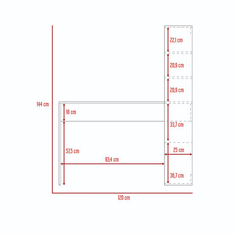 Escritorio Z120 Blanco 120x144cm sin Cajones y con Organizador de Libros - Escritorios | Bylmo