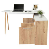 Escritorio en L Singapur Duna y Blanco 130x130cm sin Cajones y con Organizador de Libros - Escritorios | Bylmo