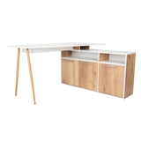 Escritorio en L Singapur Duna y Blanco 130x130cm sin Cajones y con Organizador de Libros - Escritorios | Bylmo