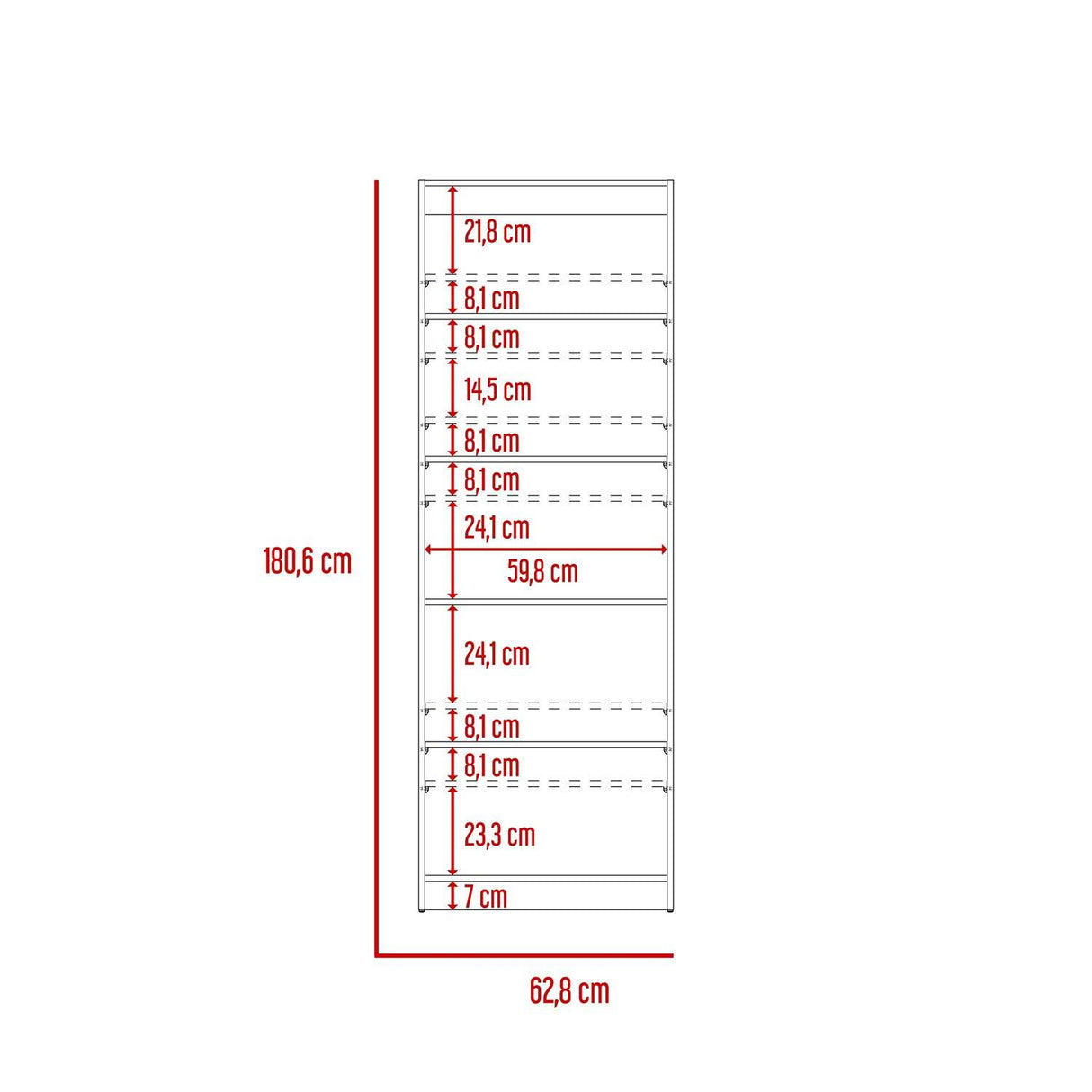 Estantería Home Blanco 62.8x180.6cm con Cinco Compartimientos