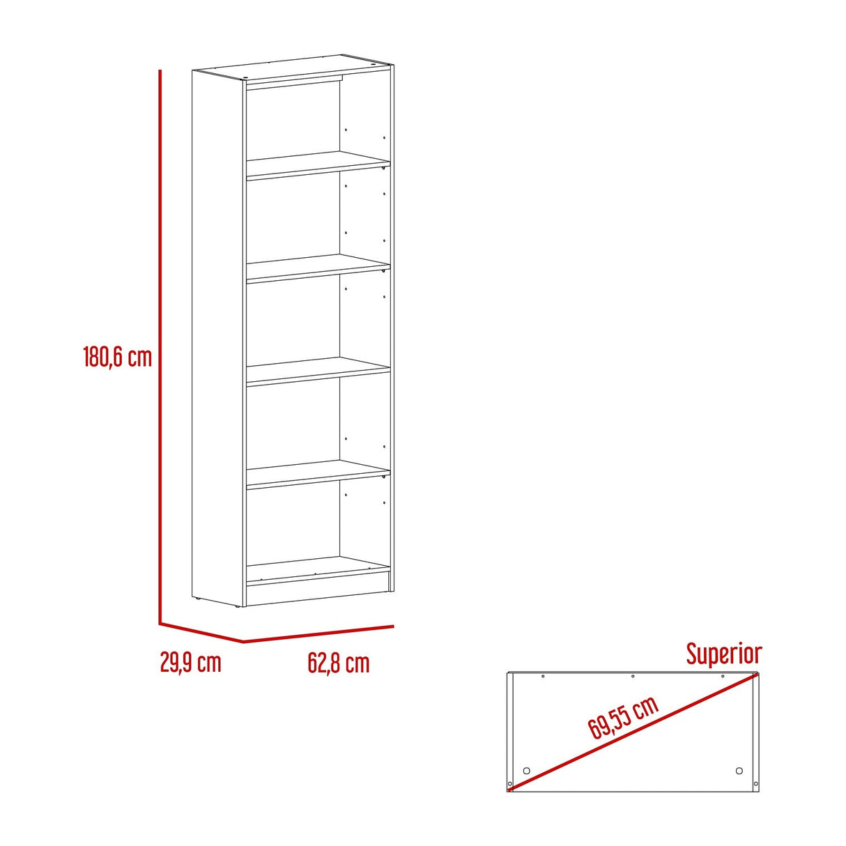 Estantería Home Blanco 62.8x180.6cm con Cinco Compartimientos