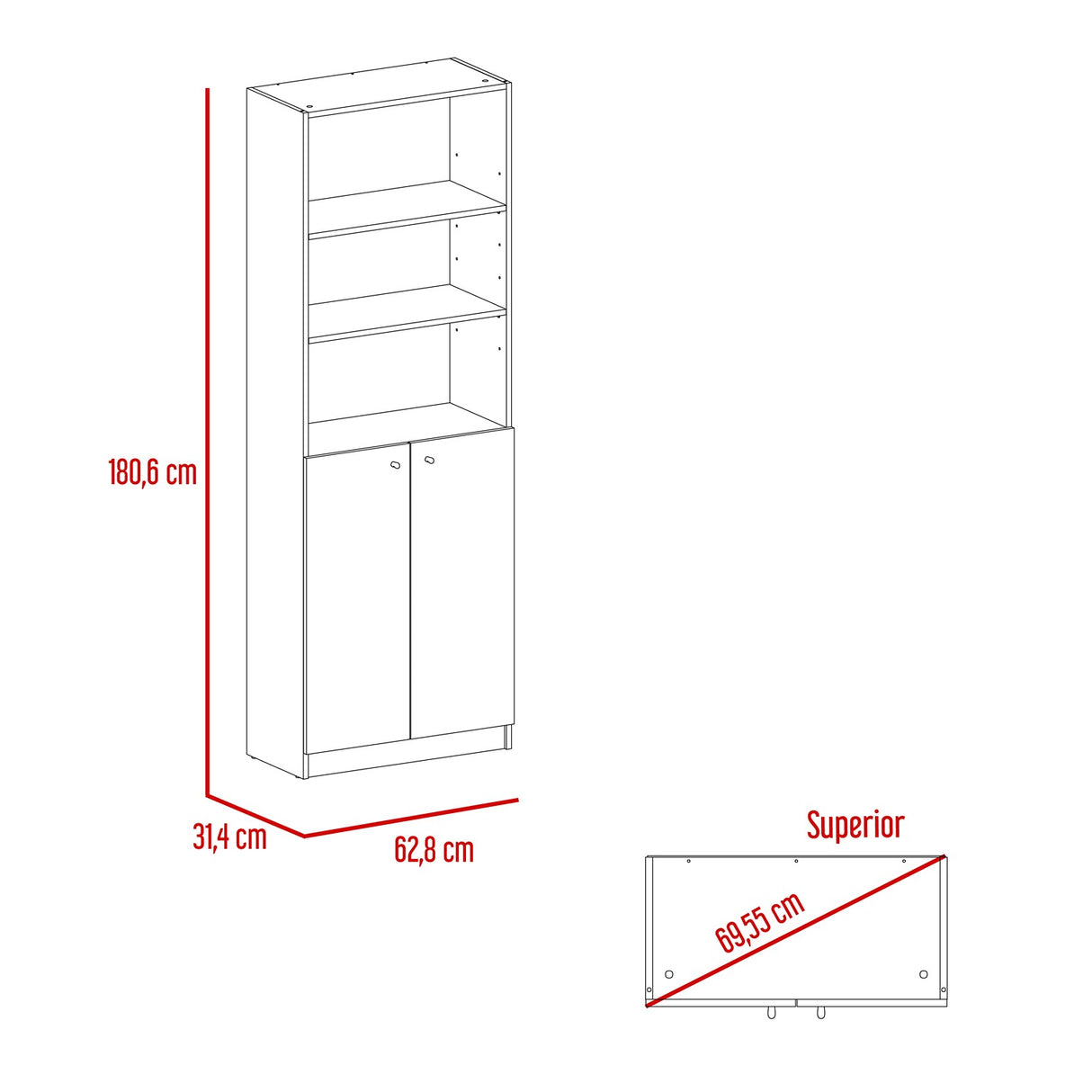 Estantería Home Macadamia 63x181cm con Tres Compartimientos - Bibliotecas y Estanterías | Bylmo