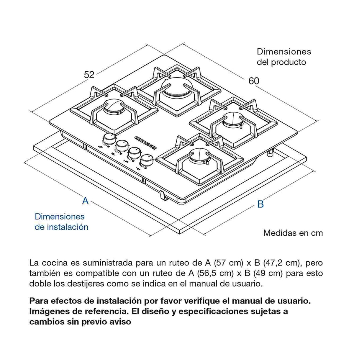Estufa de Empotrar Challenger Negro 60x52cm de Cuatro Quemadores