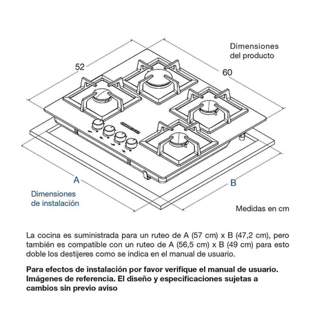 Estufa de Empotrar Challenger Negro 60x52cm de Cuatro Quemadores