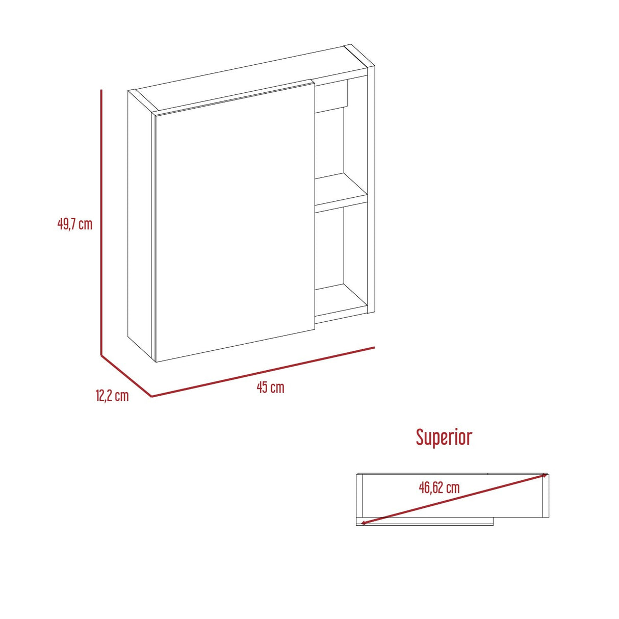 Gabinete de Baño Manchester Blanco 45x49.7cm Cuadrado con Espejo y con Tres Entrepaños - Gabinetes | Bylmo