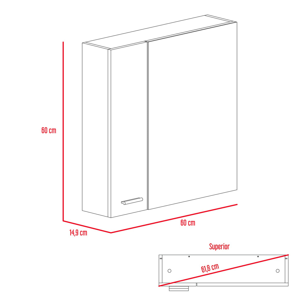 Gabinete de Baño Sines Blanco 60x60cm Cuadrado con Espejo y con Dos Entrepaños - Gabinetes | Bylmo