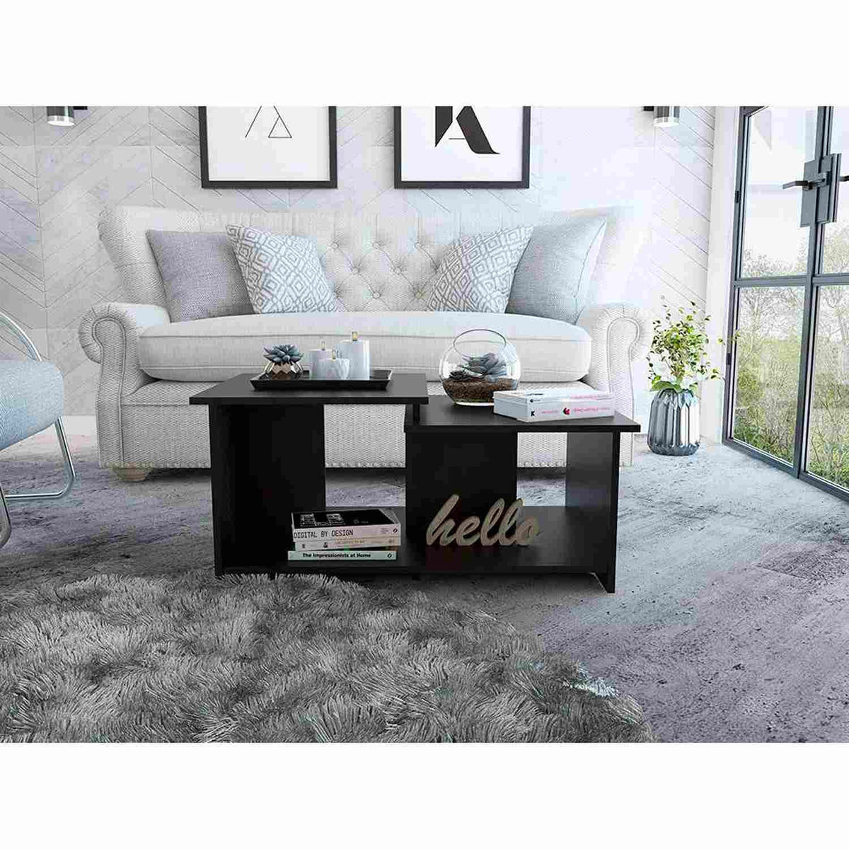 Mesa de Centro Wema Wengue 89.3x41.6cm Rectangular y con Compartimientos