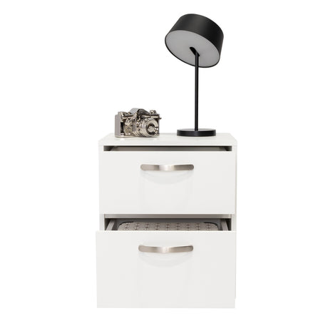 Mesa de Noche Argento Blanco 40x46.5cm con Dos Cajones - Mesas de Noche | Bylmo