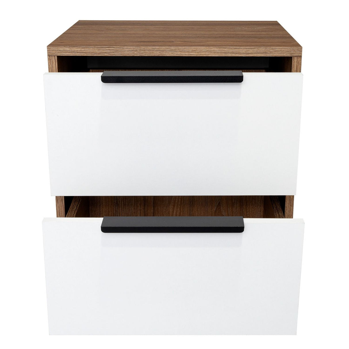 Mesa de Noche Kaia Miel y Blanco 48x41cm con Dos Cajones - Mesas de Noche | Bylmo