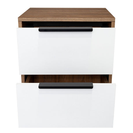 Mesa de Noche Kaia Miel y Blanco 48x41cm con Dos Cajones - Mesas de Noche | Bylmo