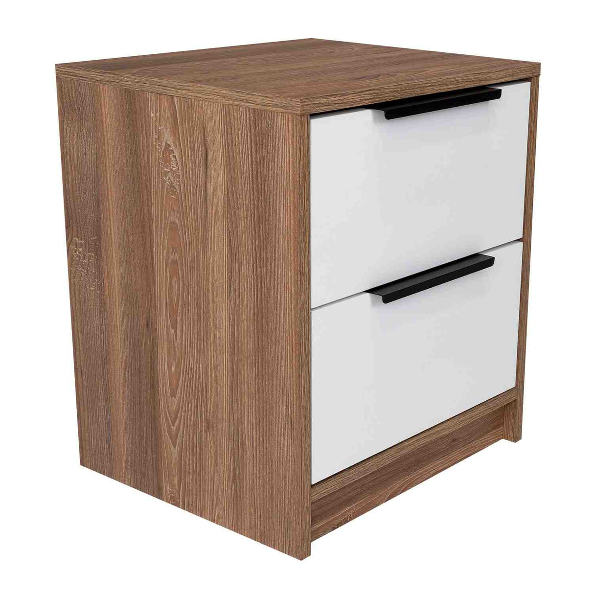 Mesa de Noche Kaia Miel y Blanco 48x41cm con Dos Cajones - Mesas de Noche | Bylmo