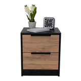 Mesa de Noche Kaia Wengue y Miel 48x41cm con Dos Cajones - Mesas de Noche | Bylmo