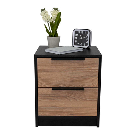 Mesa de Noche Kaia Wengue y Miel 48x41cm con Dos Cajones - Mesas de Noche | Bylmo