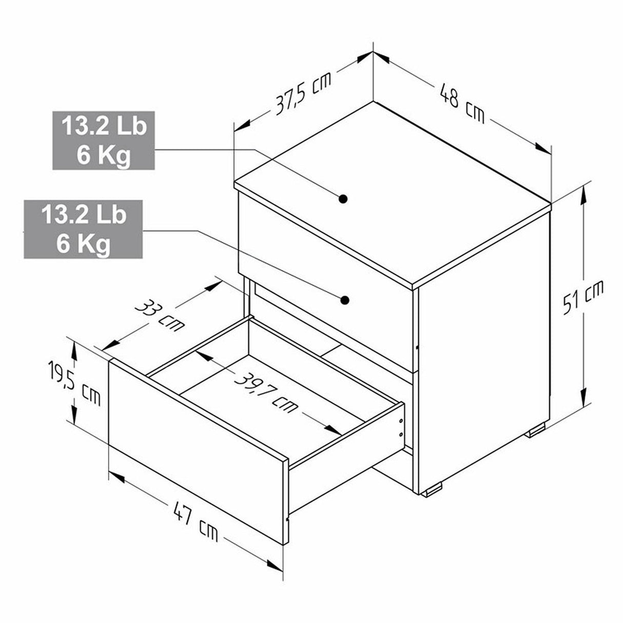 Mesa de Noche MN2610 Amareto 48 cm con Cajones - Mesas de Noche | Bylmo