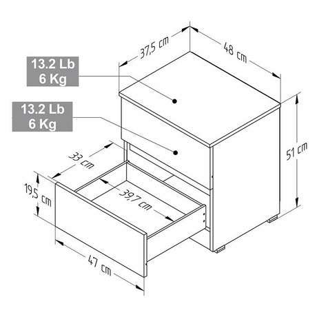 Mesa de Noche MN2610 Amareto 48 cm con Cajones - Mesas de Noche | Bylmo