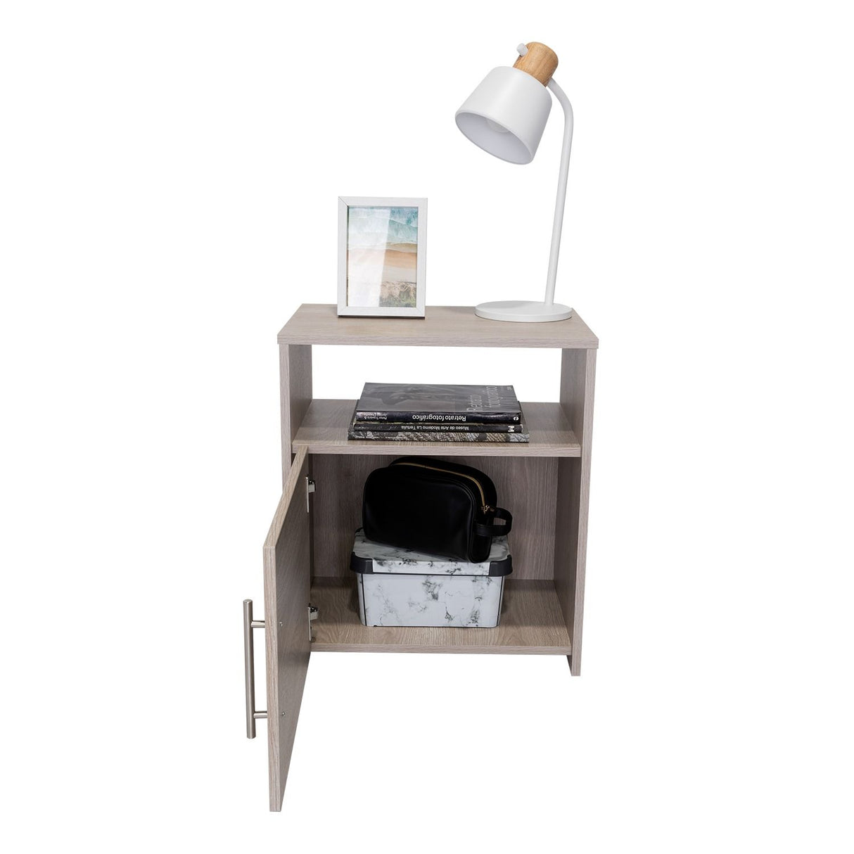 Mesa de Noche Nordico Ceniza 50.5x58cm con Un Compartimiento y con Una Puerta - Mesas de Noche | Bylmo
