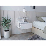 Mesa de Noche Flotante Blanco 36x30cm con Un Cajón y con Dos Compartimientos - Mesas de Noche | Bylmo