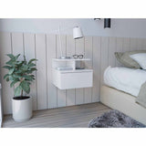 Mesa de Noche Flotante Blanco 36x30cm con Un Cajón y con Dos Compartimientos - Mesas de Noche | Bylmo