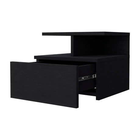 Mesa de Noche Flotante Wengue 36x30cm con Un Cajón y con Un Compartimiento - Mesas de Noche | Bylmo
