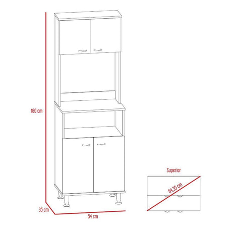 Mueble Microondas Kitchen Blanco 54 cm con Cuatro Puertas y Un Entrepaño