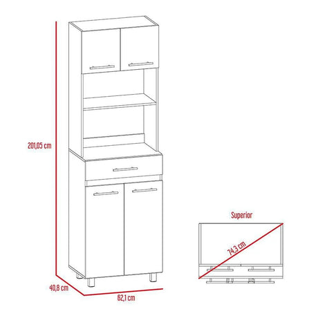Mueble Microondas Luna Blanco y Bellota 62.1x201.5cm con Un Cajón y con Cuatro Puertas - Muebles Organizadores | Bylmo