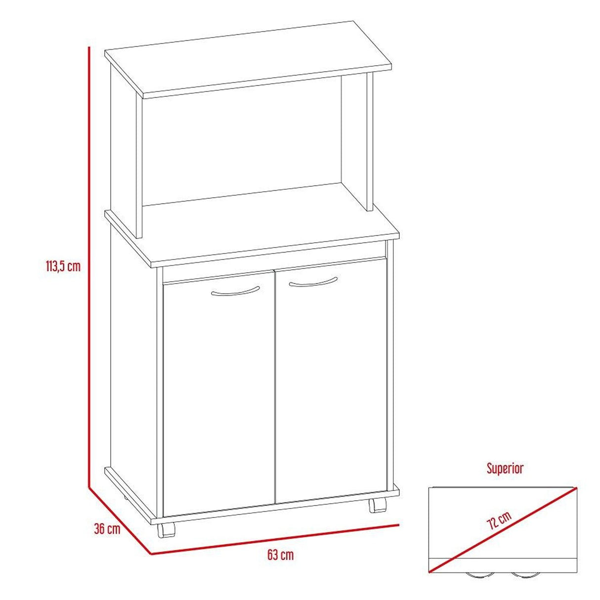 Mueble Microondas Italia Blanco y Wengue 63.1x113.5cm sin Cajones y con Dos Puertas - Muebles Organizadores | Bylmo