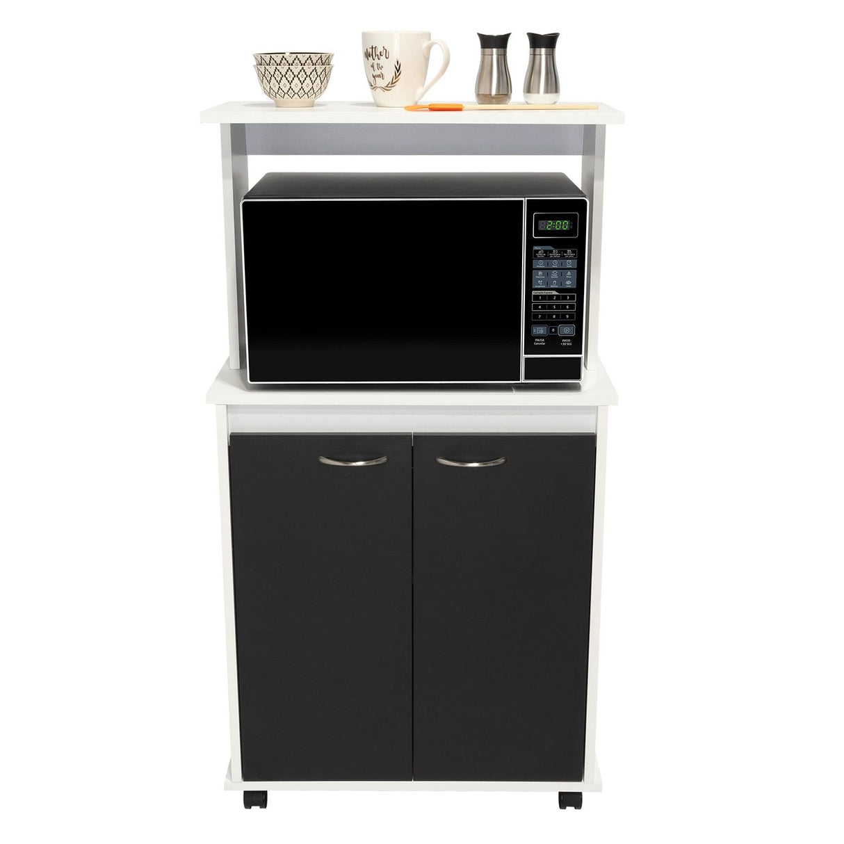 Mueble Microondas Italia Blanco y Wengue 63.1x113.5cm sin Cajones y con Dos Puertas - Muebles Organizadores | Bylmo