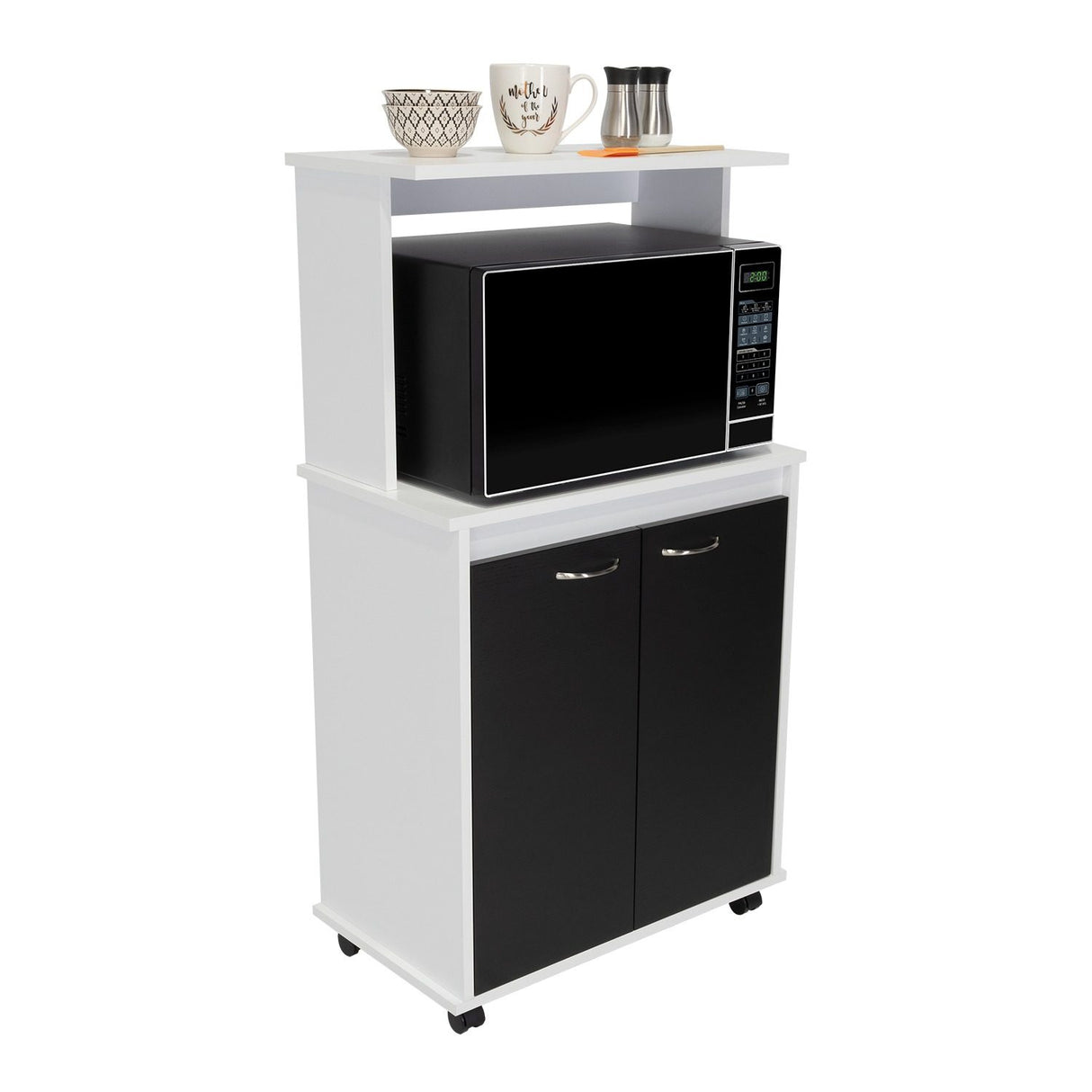 Mueble Microondas Italia Blanco y Wengue 63.1x113.5cm sin Cajones y con Dos Puertas - Muebles Organizadores | Bylmo